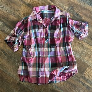 Miss Fashionality Vintage Plaid Henley Blouse